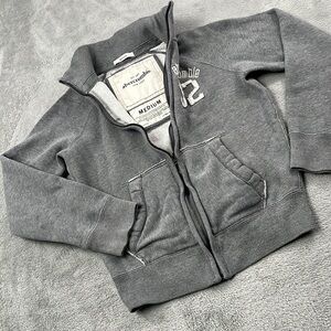 Abercrombie M Muscle Kids Boys, Y2K Gray White Full Zip Collared Hoodie